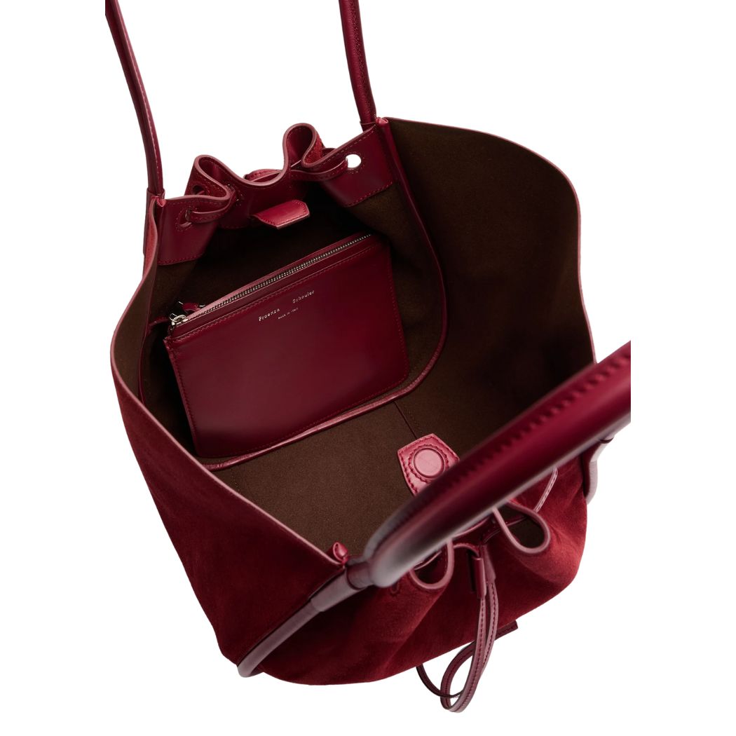 Large Ruched Tote in Soft Suede - Merlot