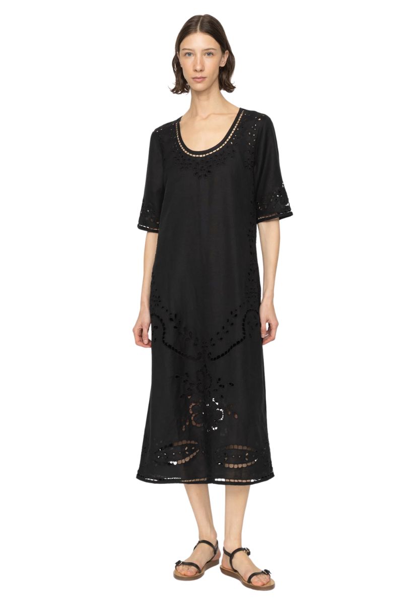 Lula Embroidery Midi Dress - Black