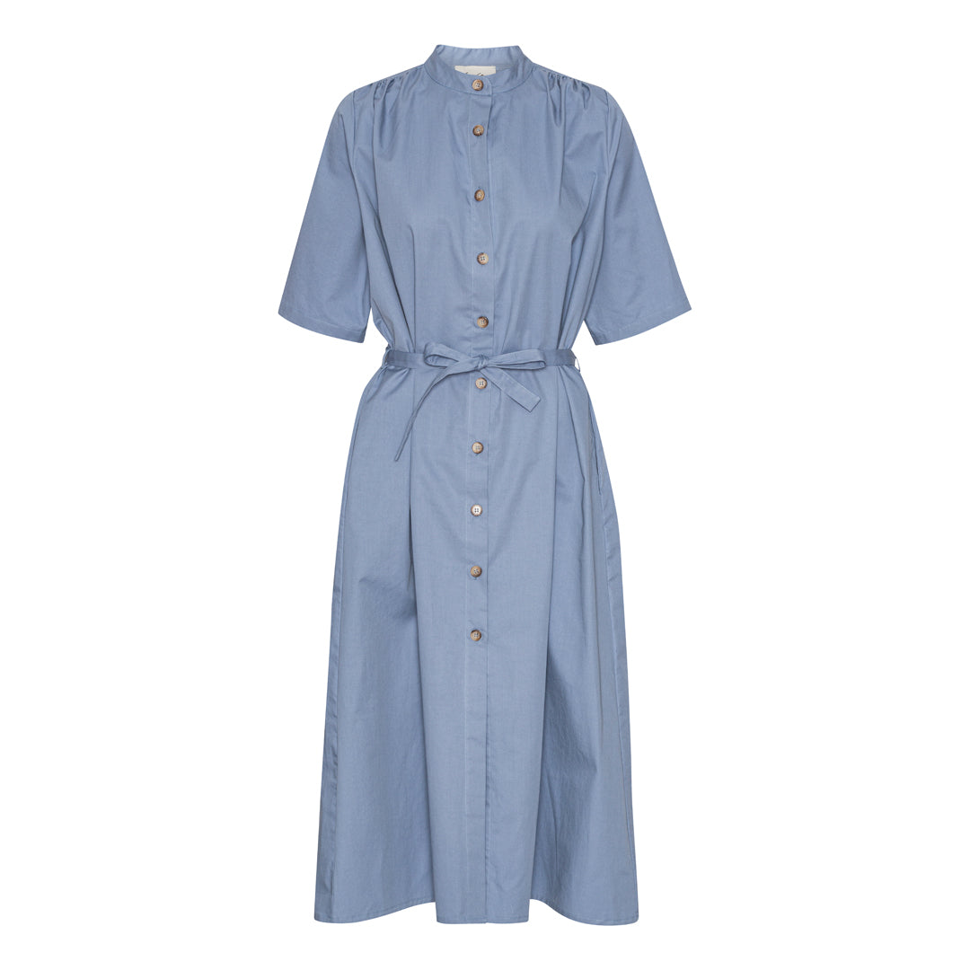 Short Sleeve Skjortekjole med bælte - Dove Blue
