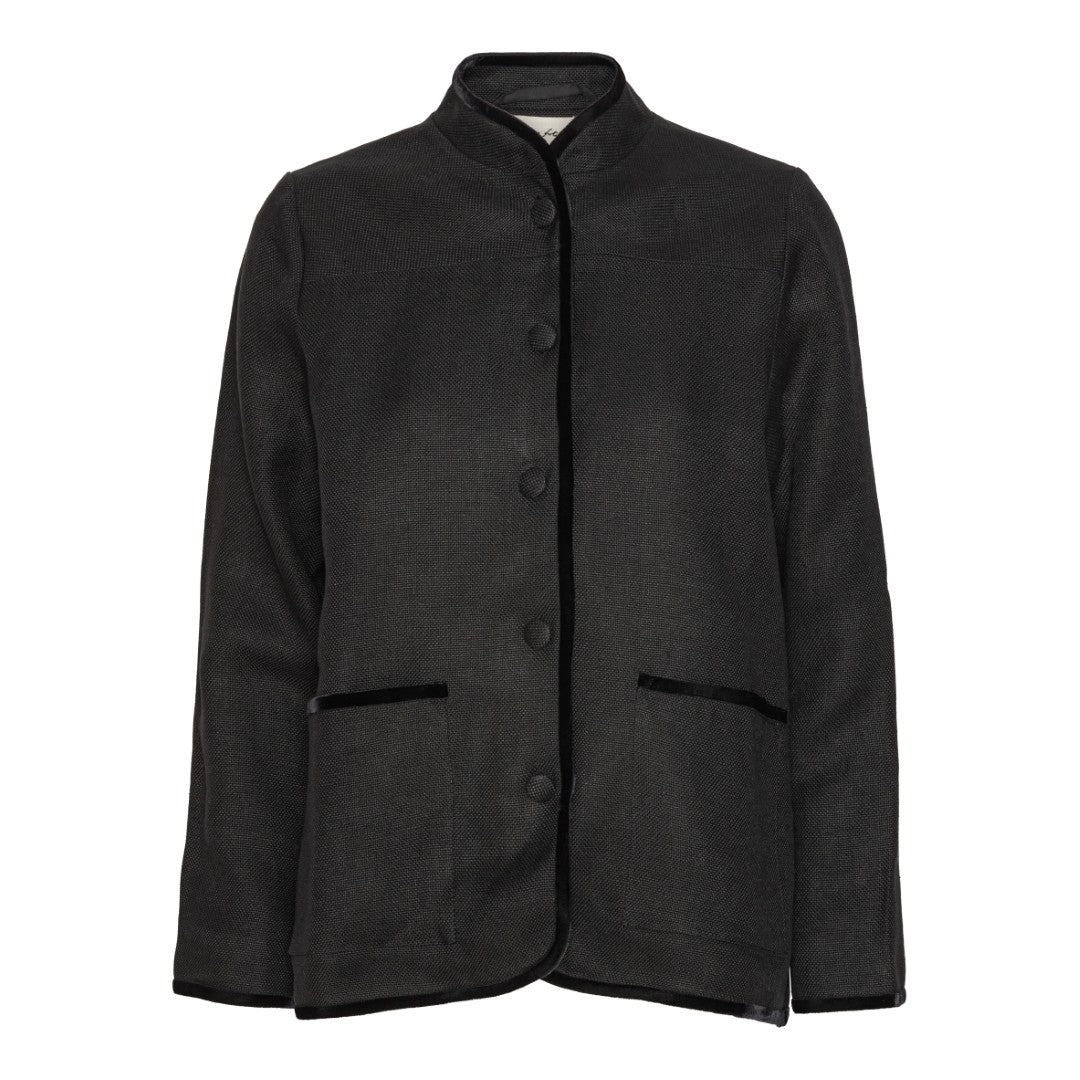Maude Jacket - Velvet Edges - Black Heavy Linen