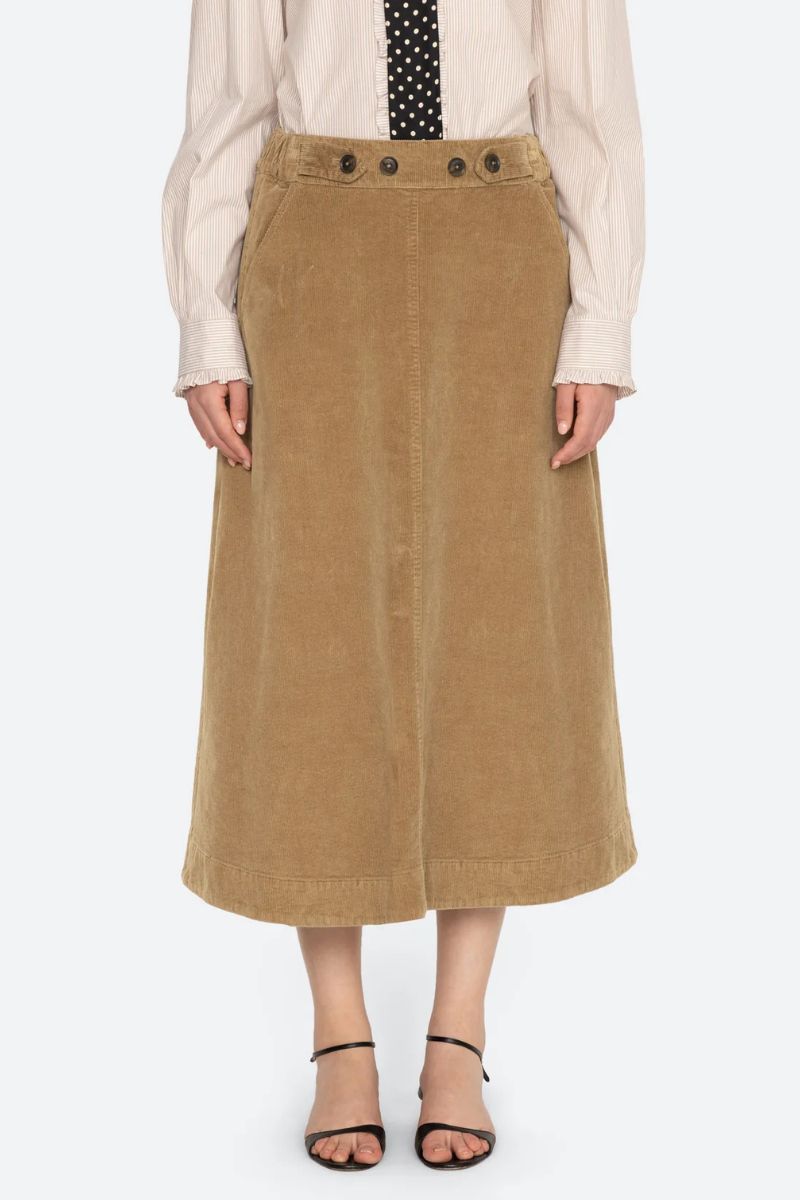 Garrett Midi Skirt Cordouroy - Khaki