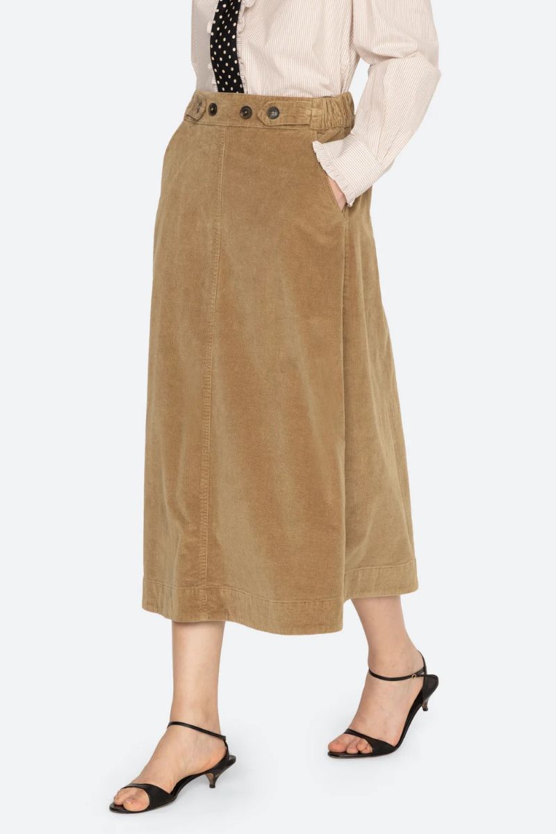 Garrett Midi Skirt Cordouroy - Khaki