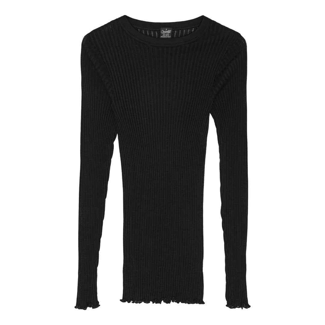 Wool Silk Bluse - 7496 - Black