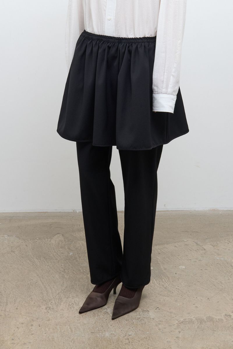 British Lightweight Wool Layered Skirt Trouser - Black