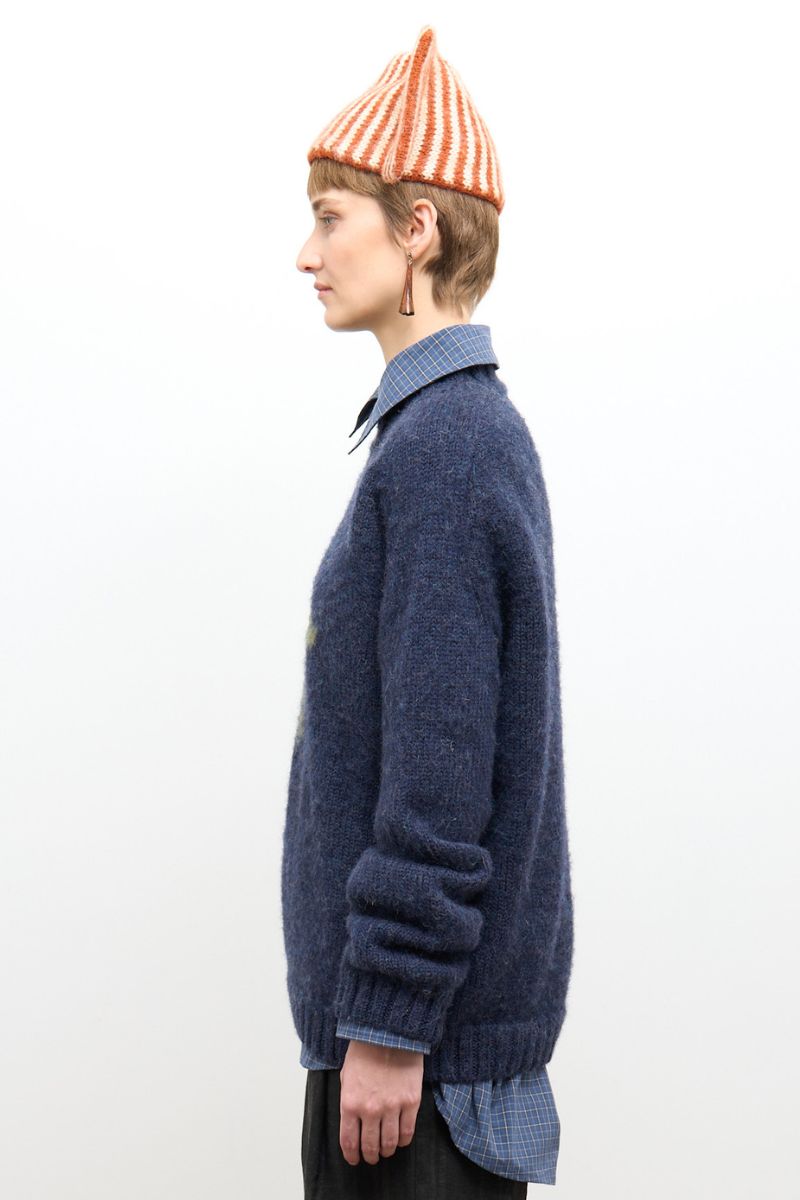 Brushed British Wool Horse Jumper - Denim/Apple