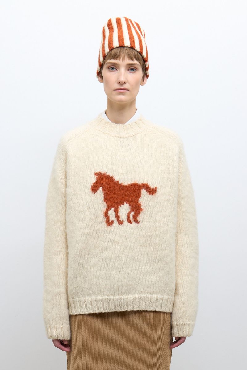 Brushed British Wool Horse Jumper - Natural/Autumn