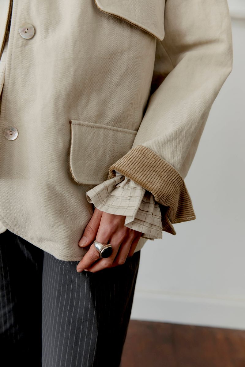 Japanese Drill / 8 Wale Cord Hunter Jacket - Natural/Biscuit