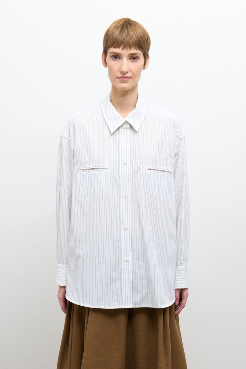Japanese Organic Cotton Phoebe Shirt - Blue/White Stripe