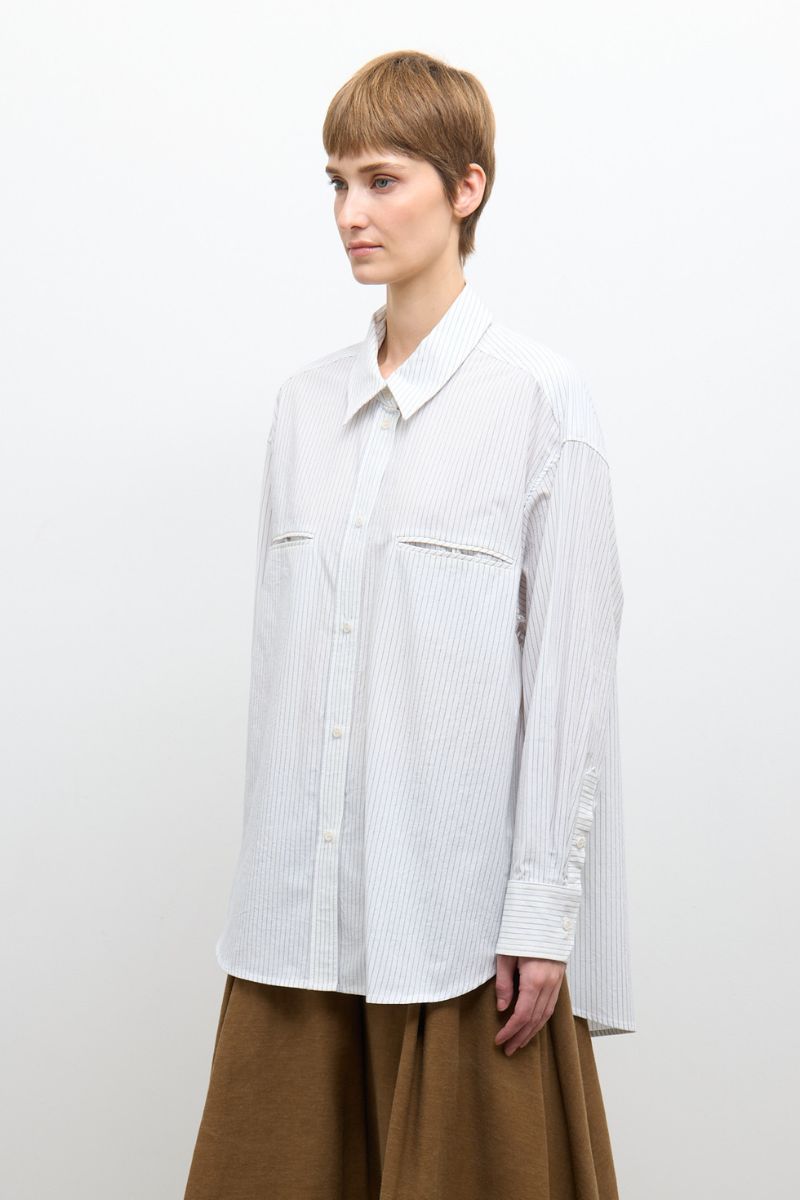 Japanese Organic Cotton Phoebe Shirt - Blue/White Stripe