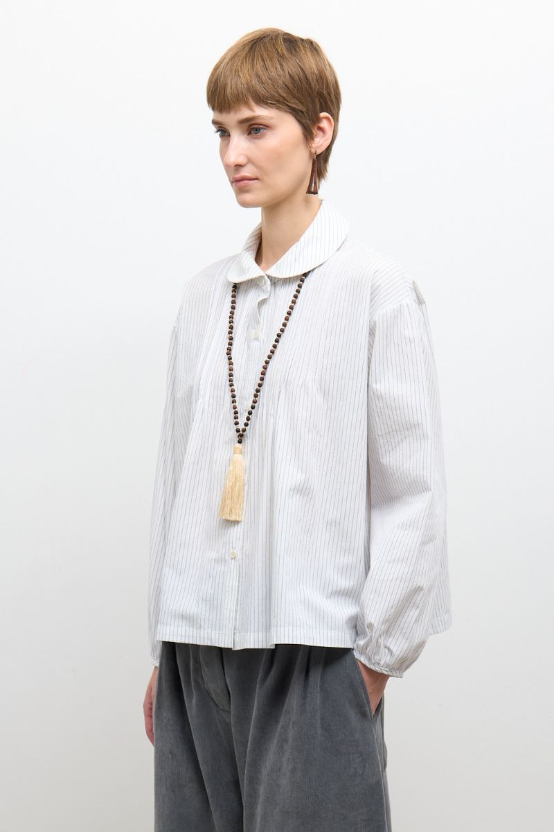 Japanese Organic Cotton Poplin Jessie Shirt - Blue/White Stripe