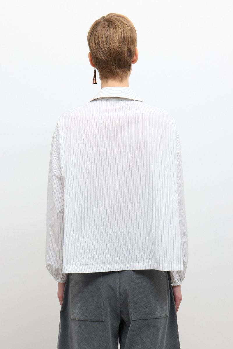 Japanese Organic Cotton Poplin Jessie Shirt - Blue/White Stripe
