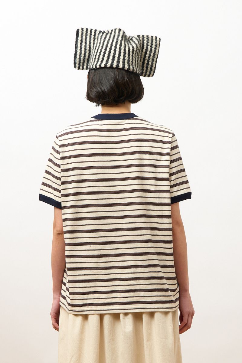 Japanese Striped Jersey short-sleeved t-shirt - Ecru/navy/ochre stripe