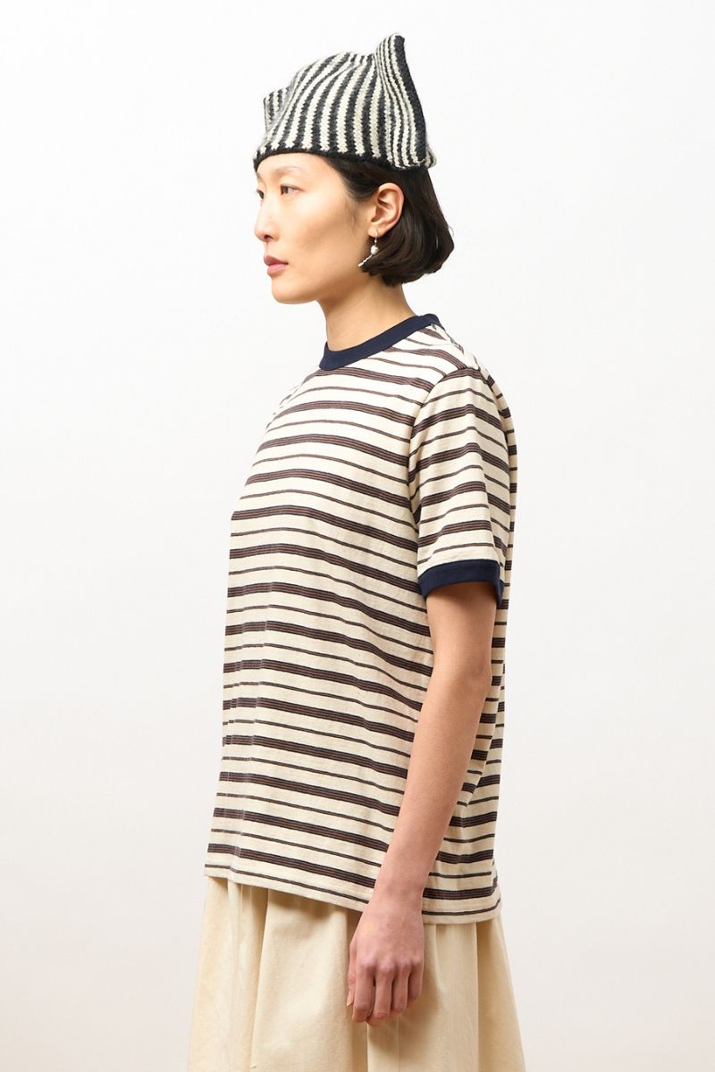 Japanese Striped Jersey short-sleeved t-shirt - Ecru/navy/ochre stripe