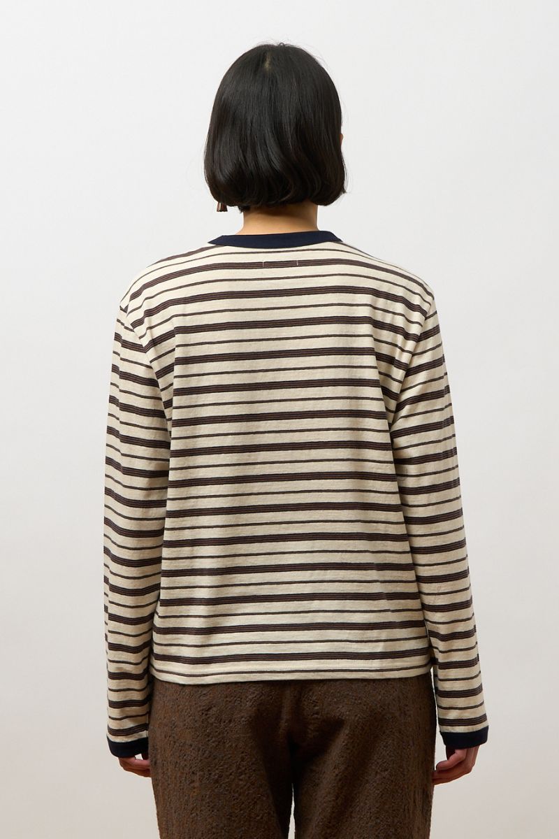 Japanese Striped Jersey Long-Sleeved T-Shirt - Ecru/Navy/Ochre Stripe