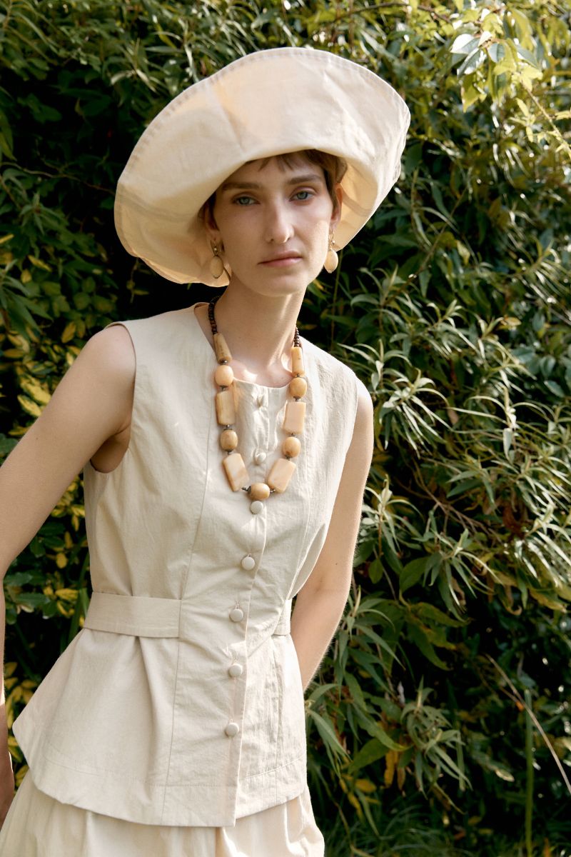 Japanese Typewriter Cotton Vest - Oat