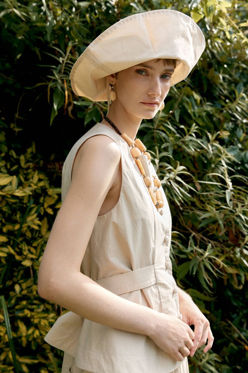 Japanese Typewriter Cotton Vest - Oat