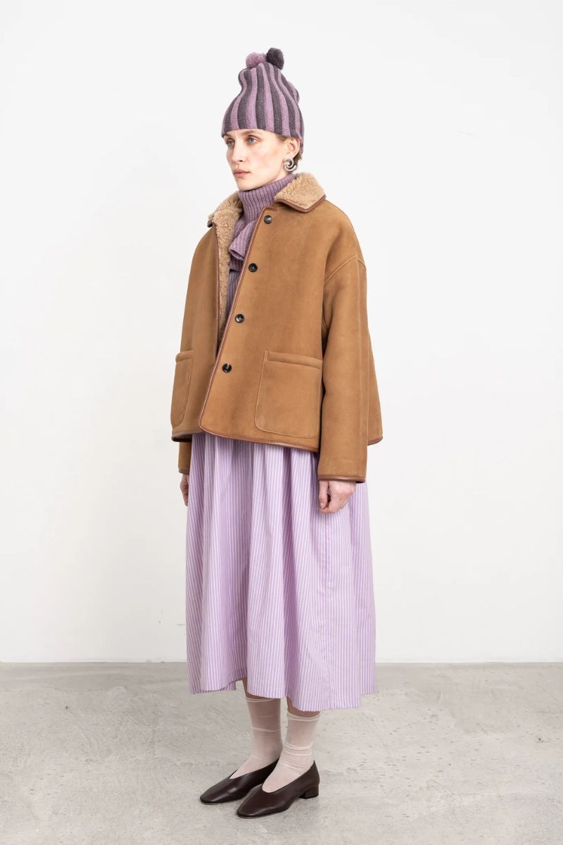 Suede Back Curly Hair Avis Jacket - Tan