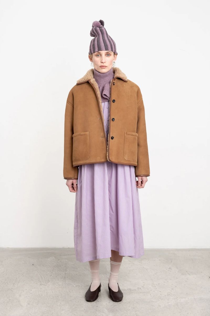 Suede Back Curly Hair Avis Jacket - Tan