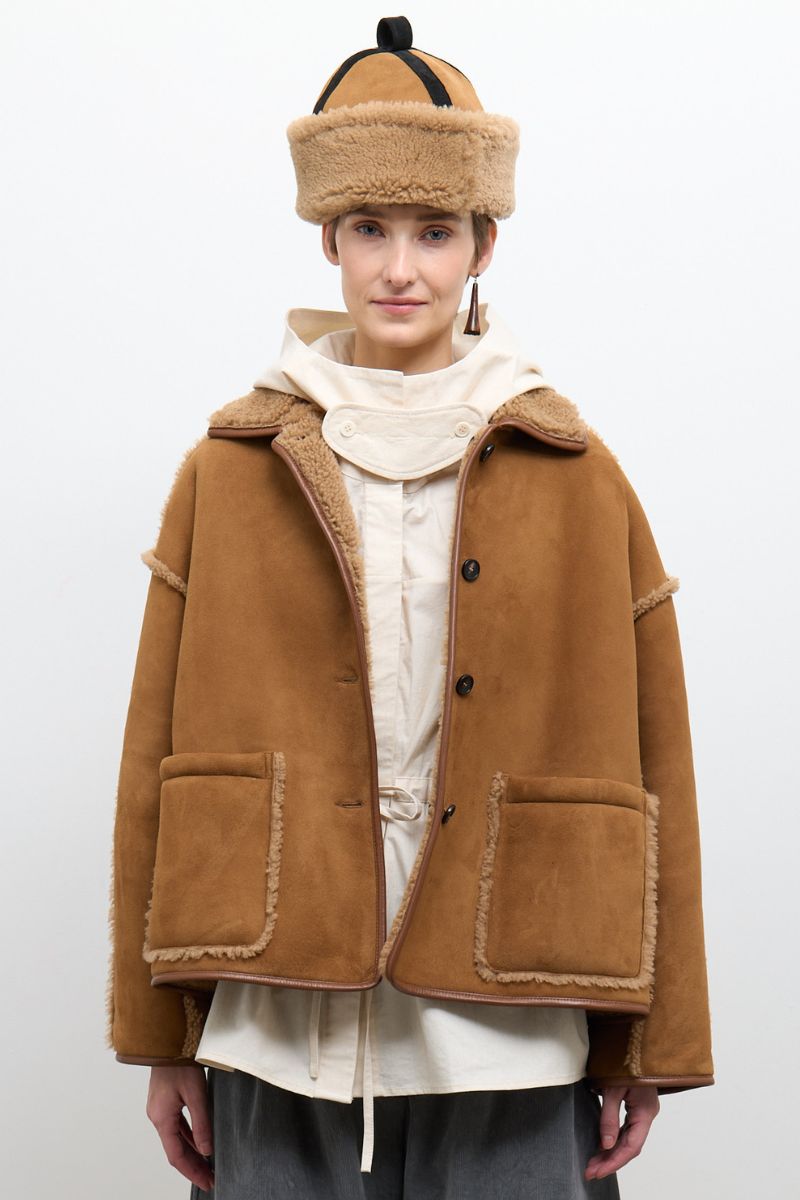 Suede Back Curly Hair Seam-Out Avis Jacket - Tan