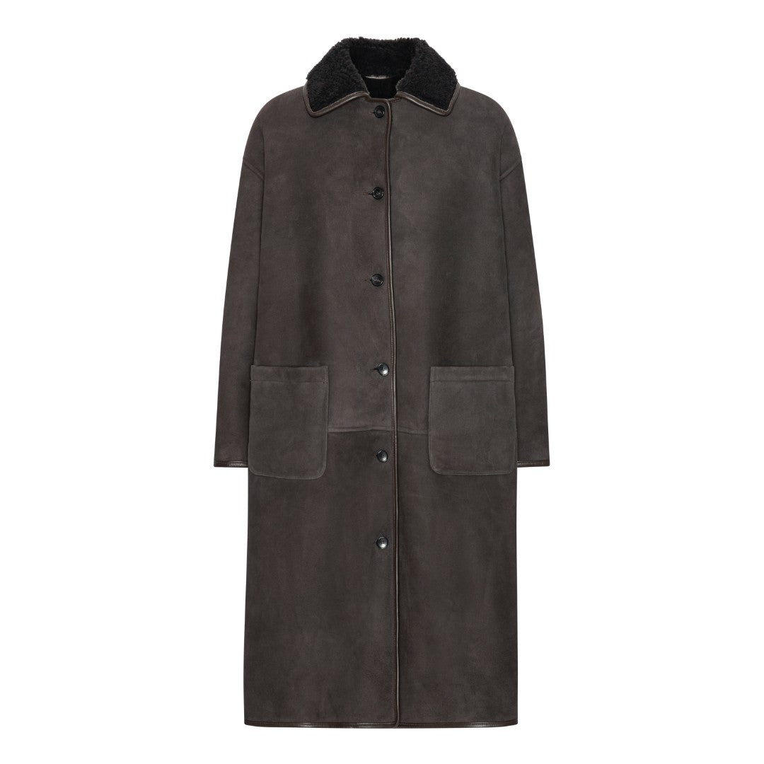 Sheepskin Suede Curly Roo Frakke - Chocolate