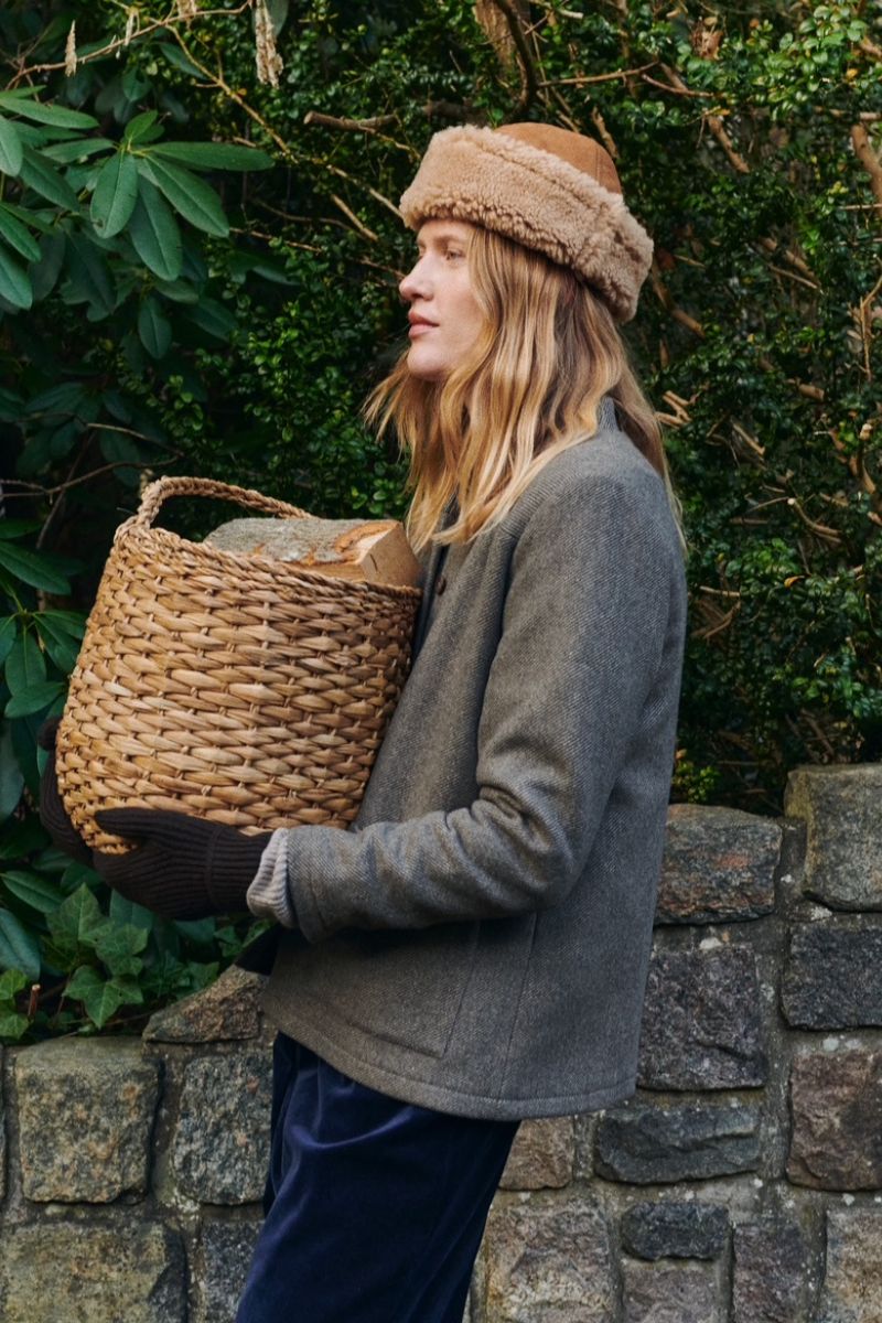 Margaret Jacket - Olive pin stripe heavy wool