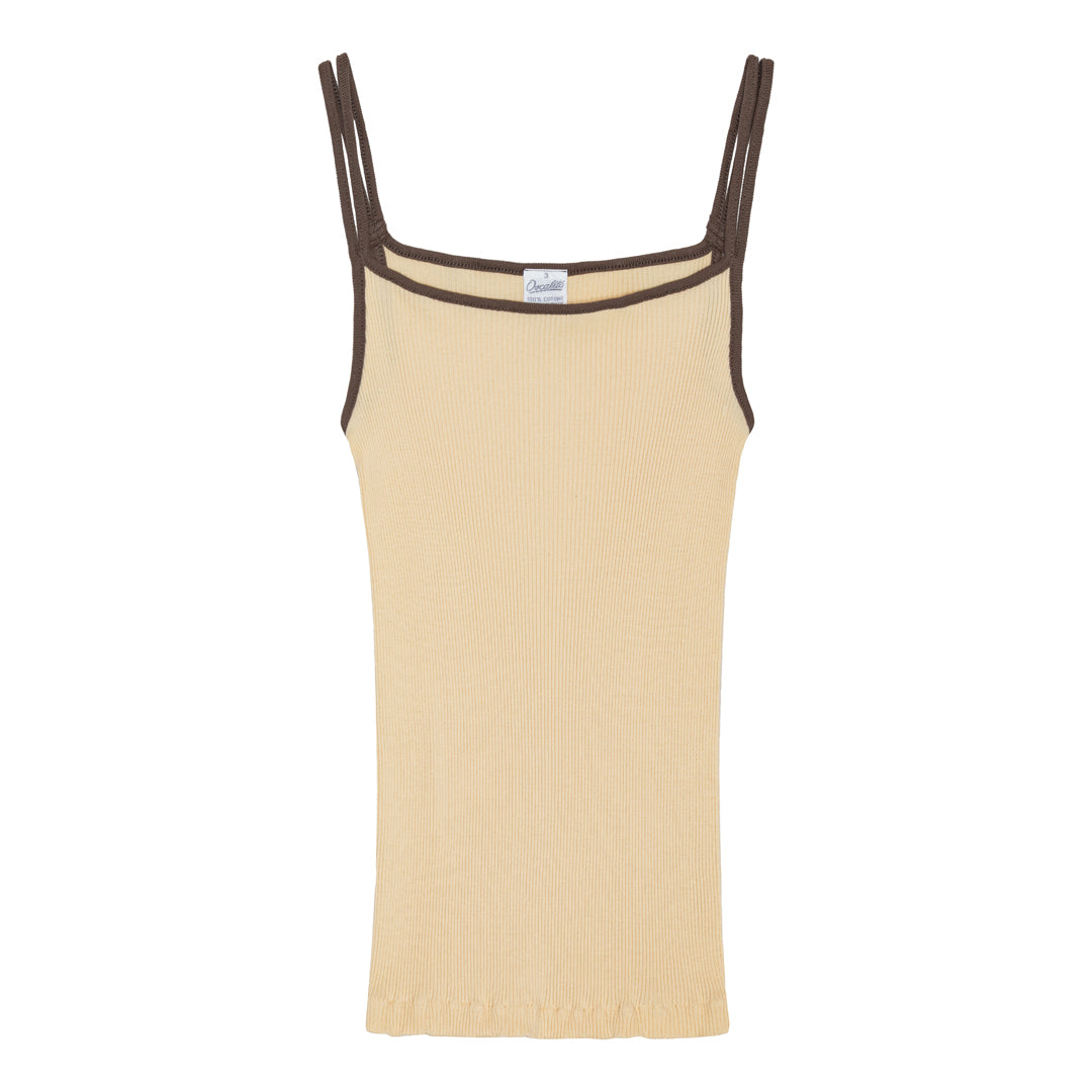 Cami Top double Straps 7170 - Ribbed Cotton - Vanilje/brun