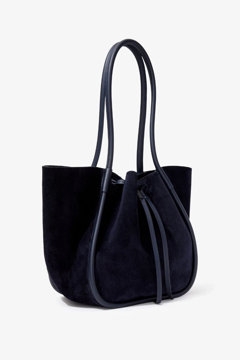 Large Ruched Tote in Soft Suede - Deep Navy