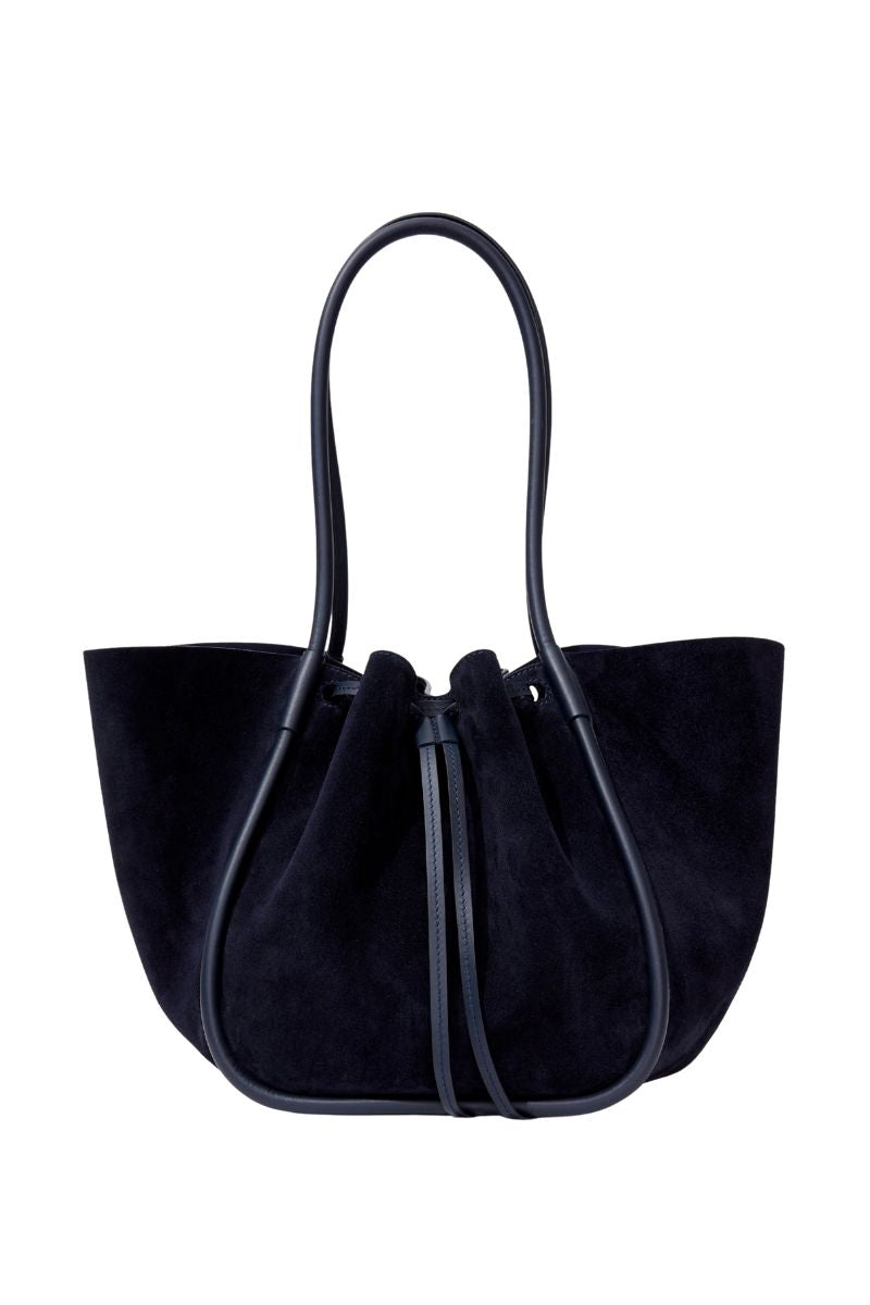 Large Ruched Tote in Soft Suede - Deep Navy
