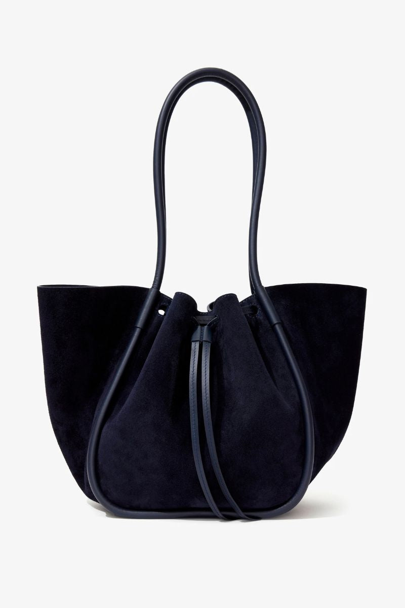 Large Ruched Tote in Soft Suede - Deep Navy