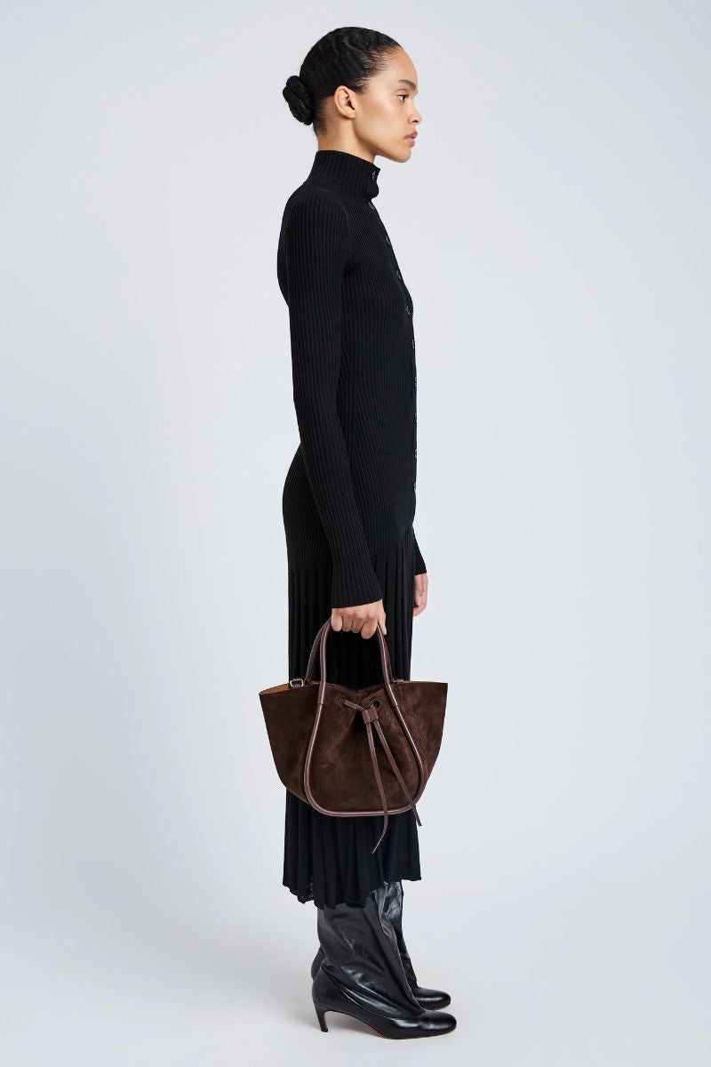 Small Ruched Tote in Soft Suede - Chocolate