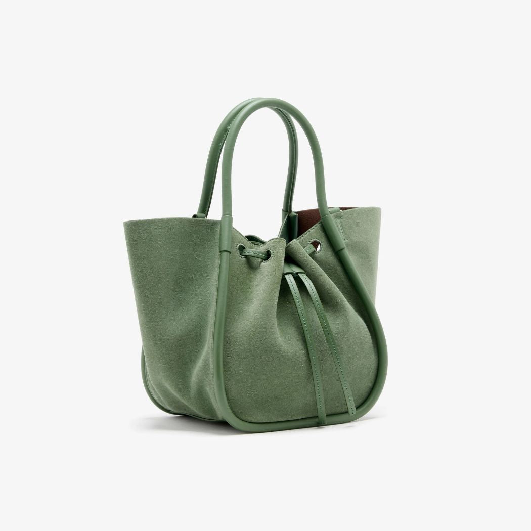Small Ruched Tote in Soft Suede - Patina