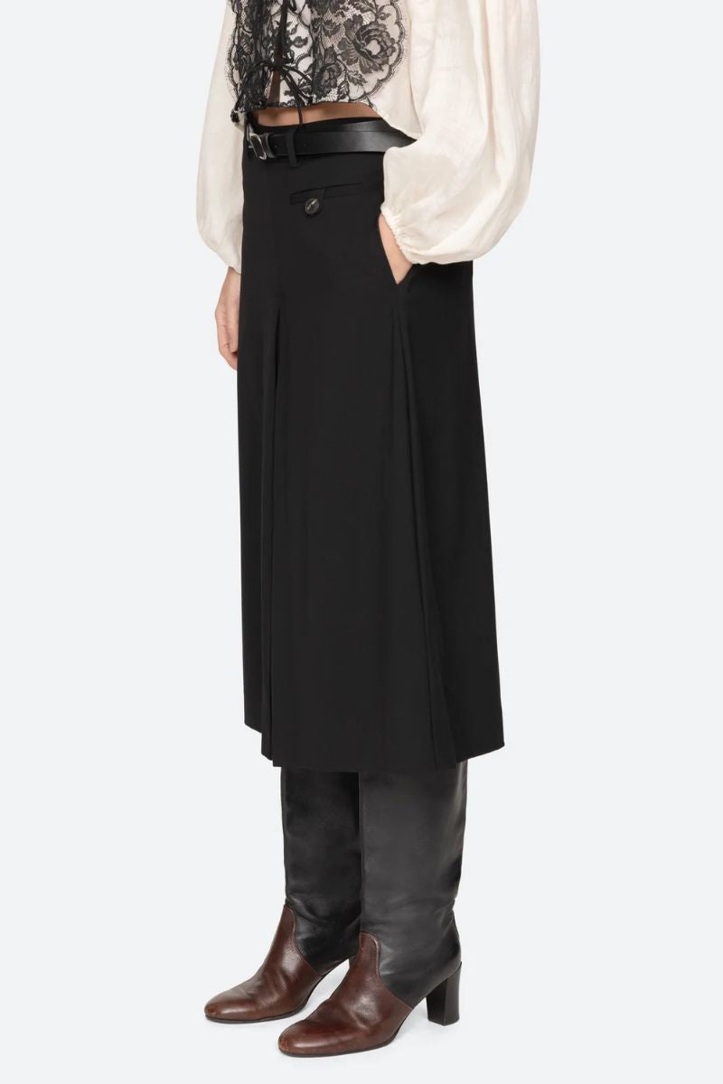 Adeline Wool Belted Culotte - Black