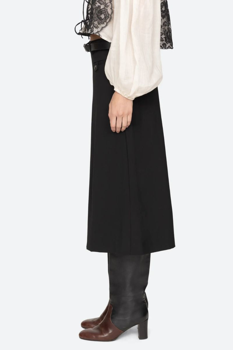 Adeline Wool Belted Culotte - Black