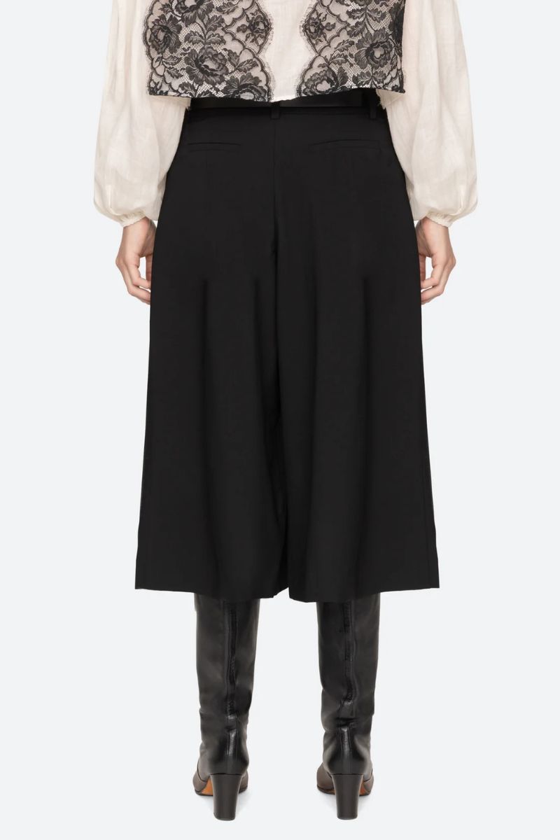 Adeline Wool Belted Culotte - Black