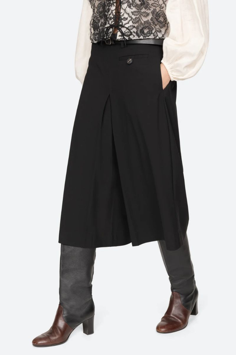 Adeline Wool Belted Culotte - Black