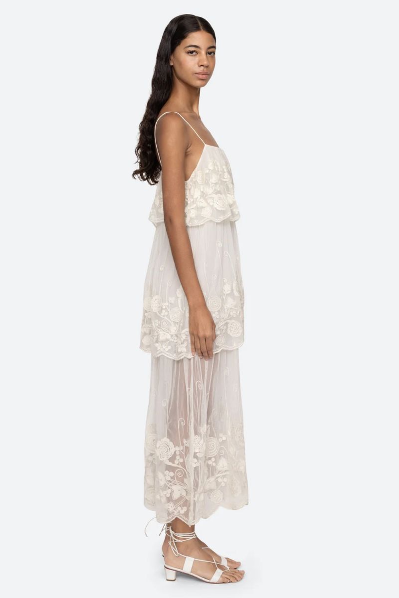 Arielle Lace Tank Tiered Midi Dress - Cream