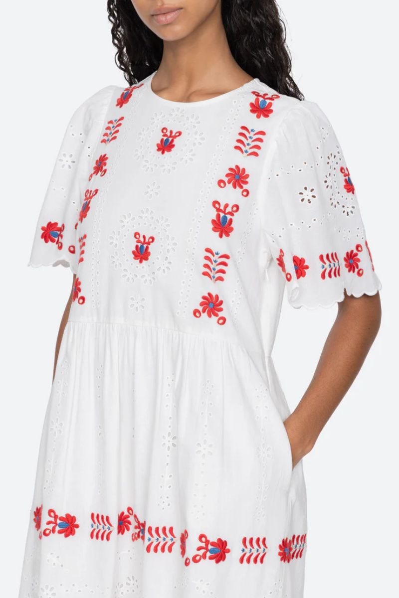 Catharina Embroidery Midi Dress - Cream
