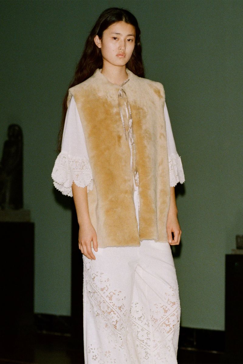 Elliot Shearling Tie-Front Vest - Cream