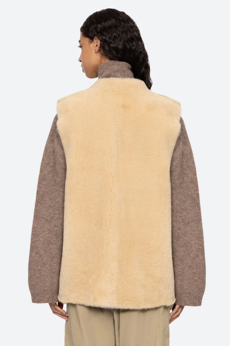 Elliot Shearling Tie-Front Vest - Cream