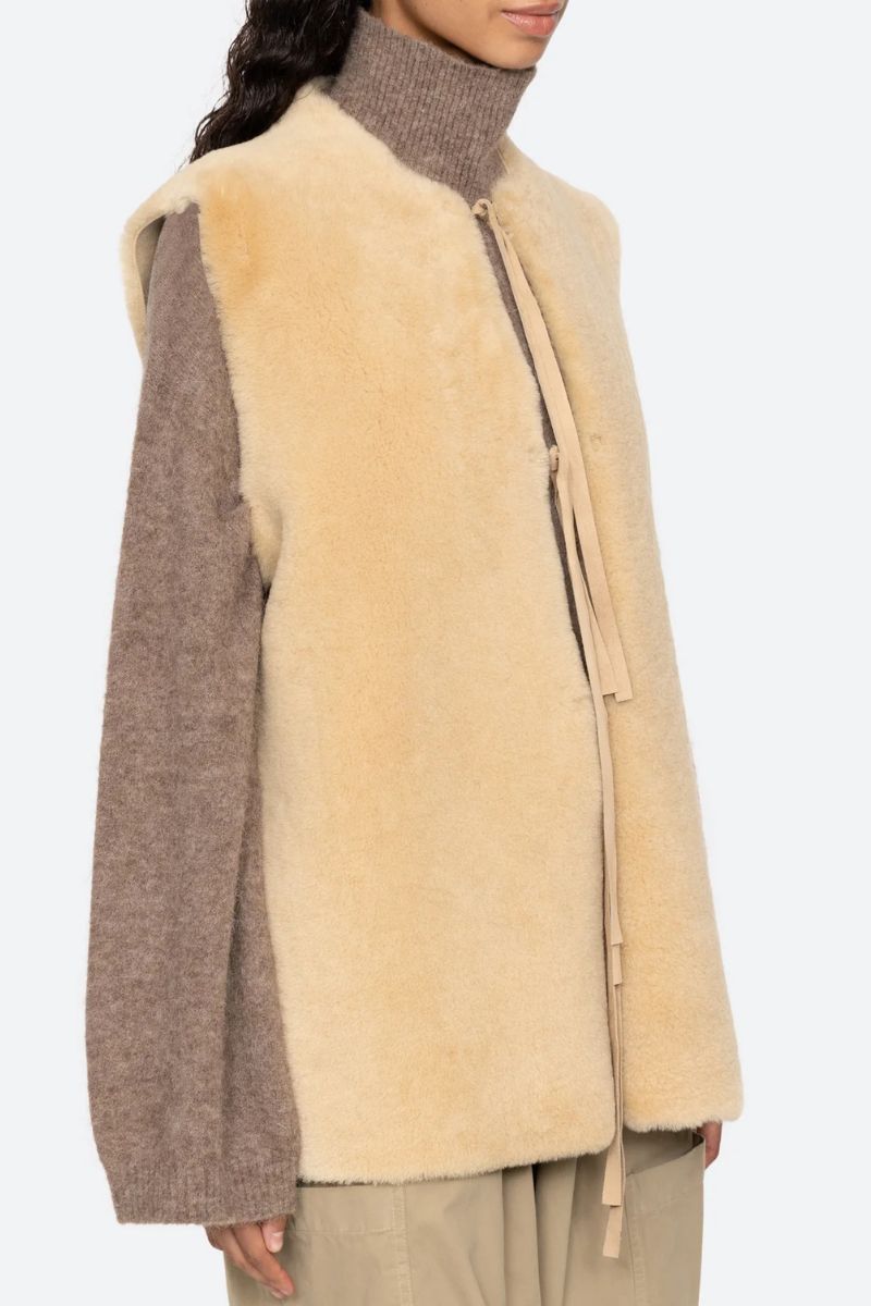 Elliot Shearling Tie-Front Vest - Cream