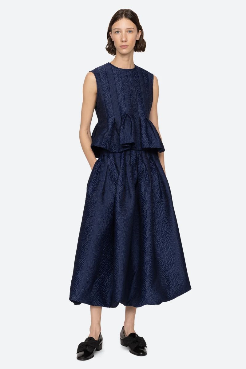 Fayetta Embossed Tank Top - Navy