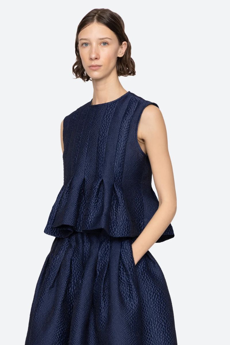 Fayetta Embossed Tank Top - Navy