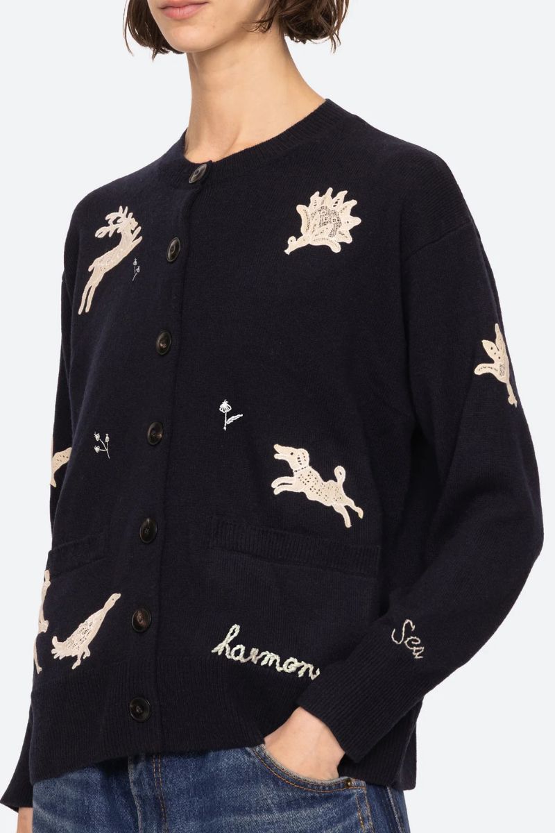 Mika Applique Cardigan - Navy