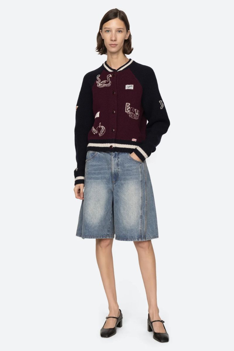 Spencer Mended Denim Bermuda Shorts - Blue