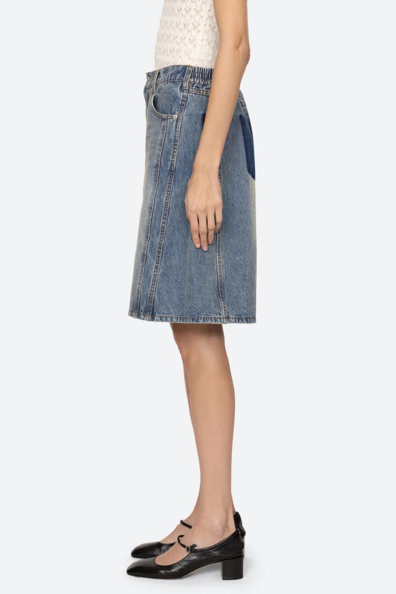 Spencer Mended Denim Bermuda Shorts - Blue