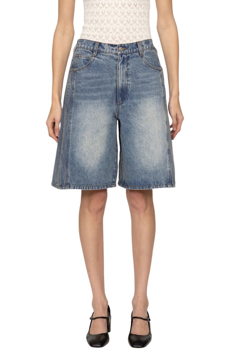 Spencer Mended Denim Bermuda Shorts - Blue