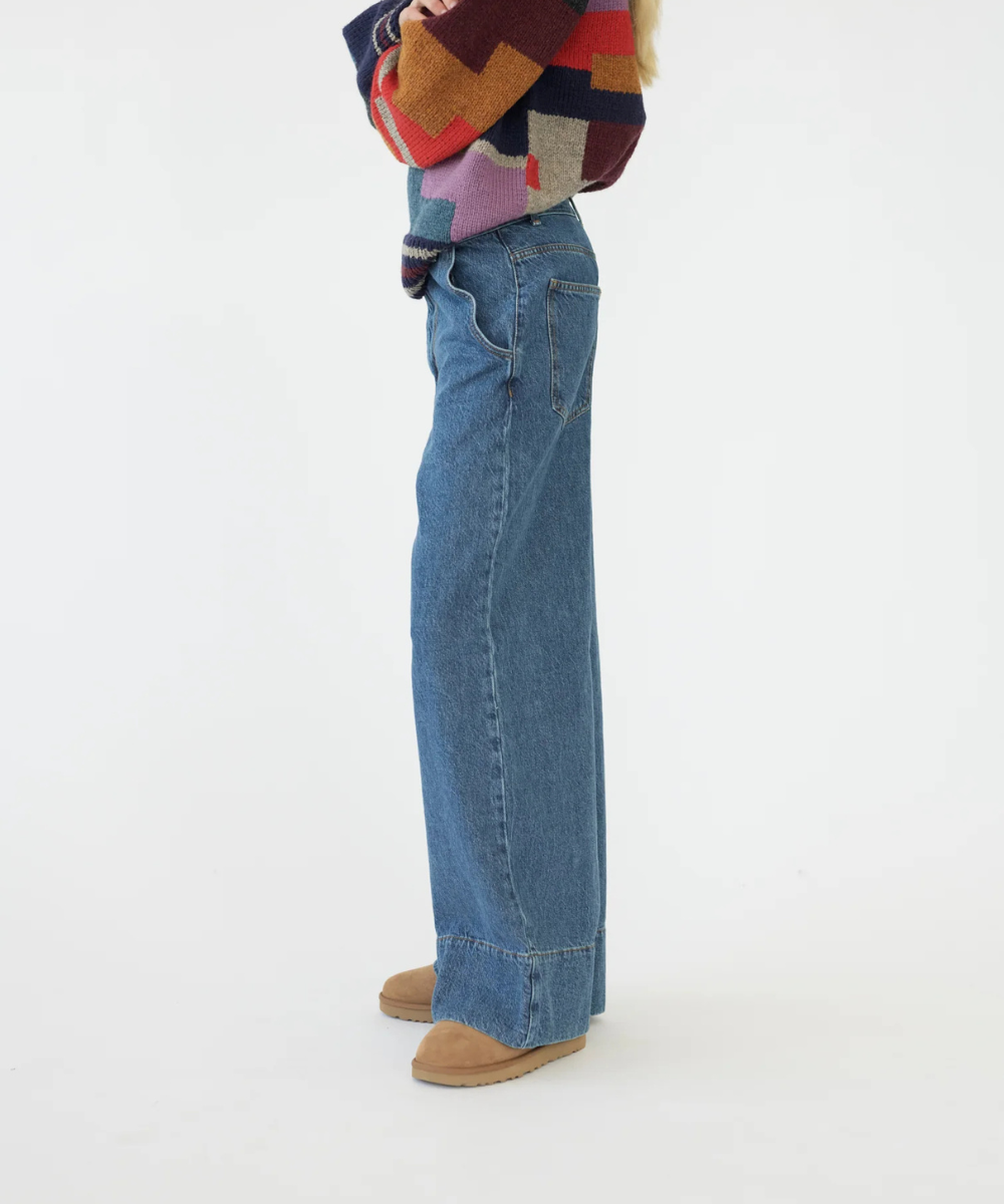 Hemp/cotton wide leg jeans - Washed Blue