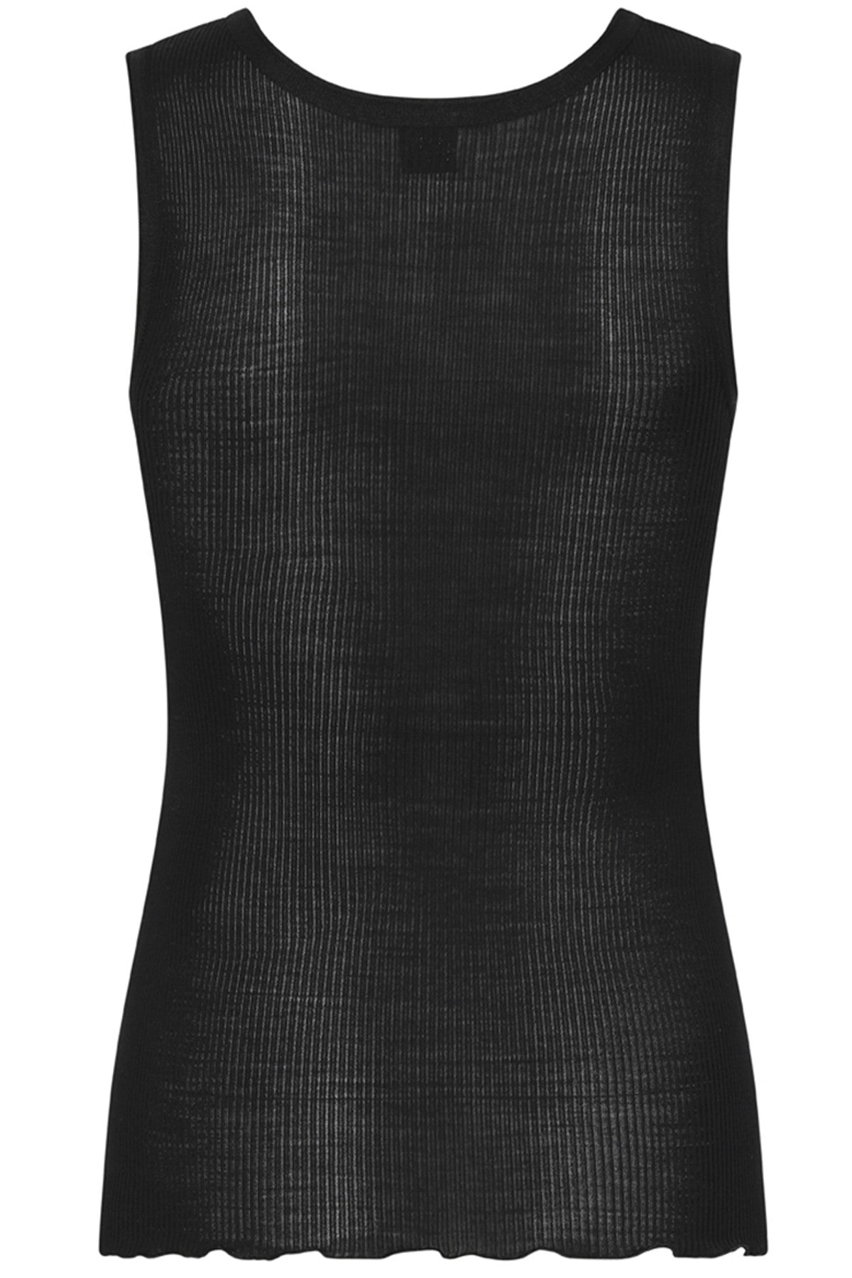 Wool Silk Rib Tank Top - Sort