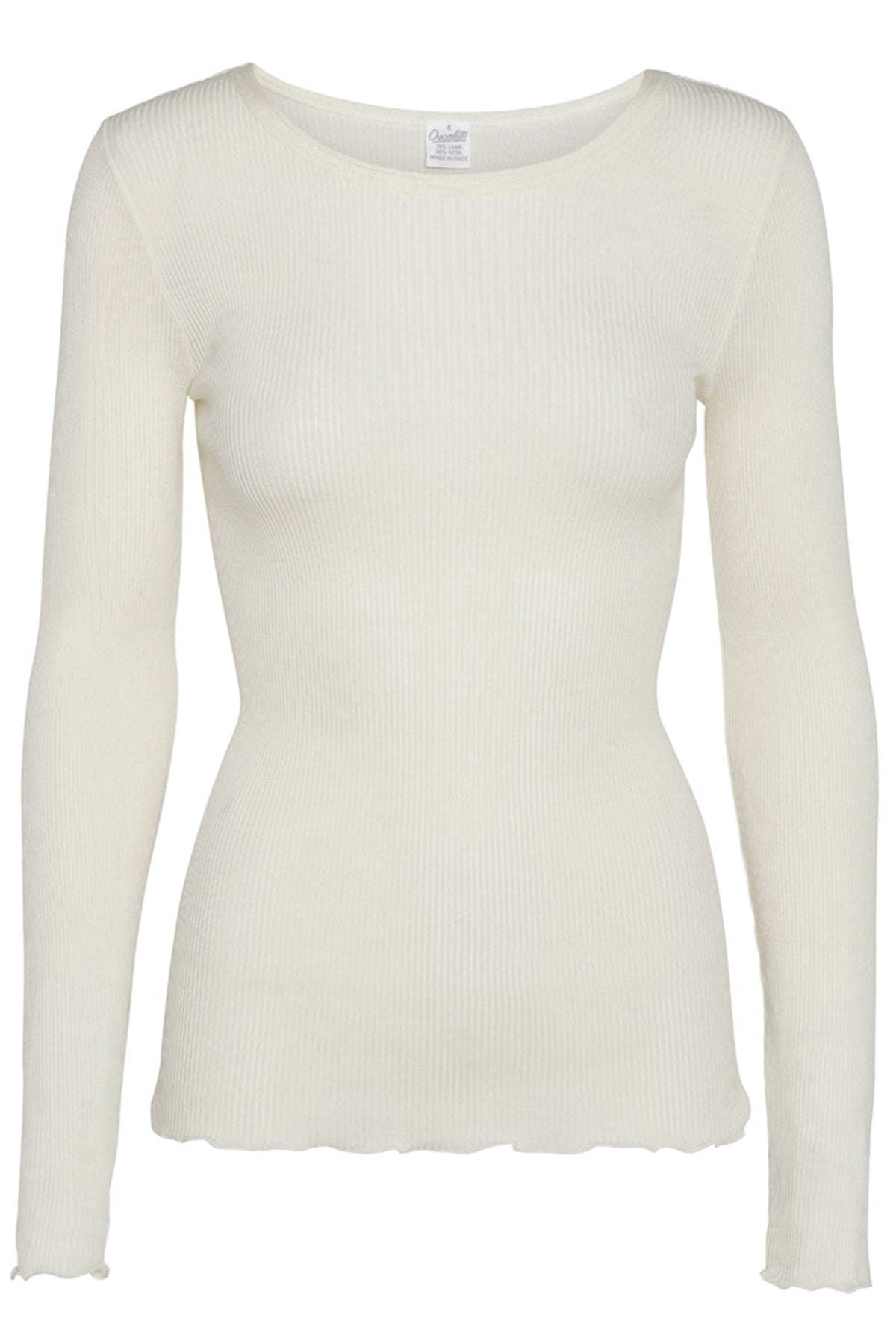 LS Wool Silk Rib Bluse - Ivory