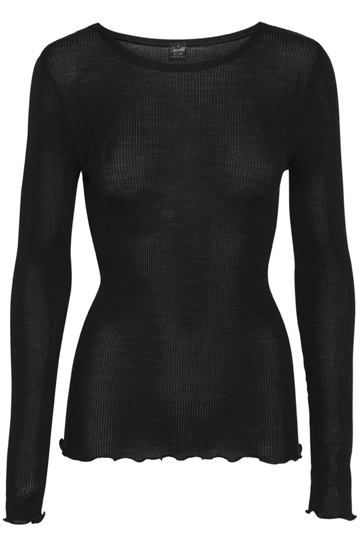 LS Wool Silk Rib Blouse - Black